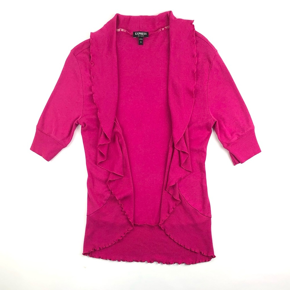 Express Hot Pink Ruffled Flyaway Cardigan - Picture 2 of 7